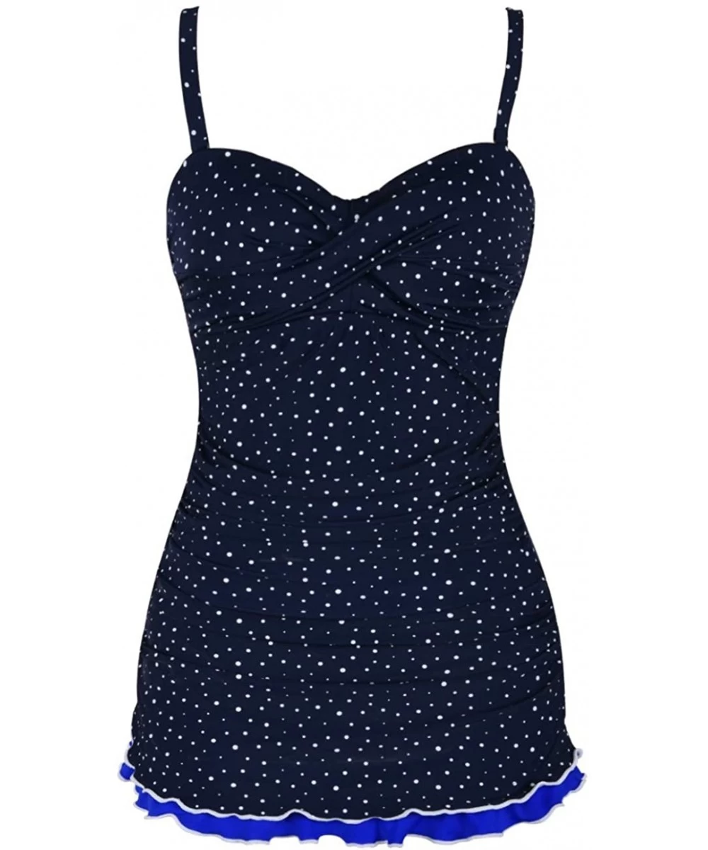 One-Pieces Women's One Piece Swimsuits Tummy Control Swimwear Ruffle Swimdress with Built in Swim Brief - Irregular Dot Navy ...