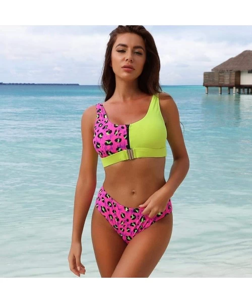 Sets Women's Leopard Buckle Front Top with High Waist Bikini Set Two Pieces Swimwear Cheeky Bathing Suit Padded Swimsuit - Fl...