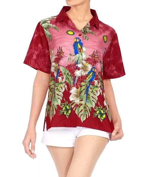 Cover-Ups Women Plus Size Summer Tropical Hawaiian Beach Shirt Swimwear Printed B - Spooky Red_x49 - CA12MYLFWBP