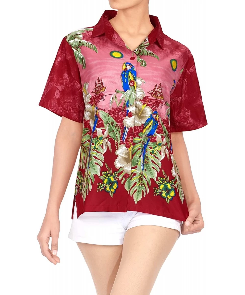 Cover-Ups Women Plus Size Summer Tropical Hawaiian Beach Shirt Swimwear Printed B - Spooky Red_x49 - CA12MYLFWBP