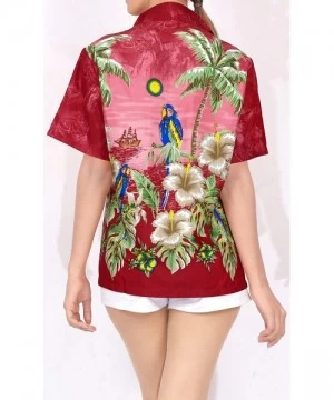 Cover-Ups Women Plus Size Summer Tropical Hawaiian Beach Shirt Swimwear Printed B - Spooky Red_x49 - CA12MYLFWBP