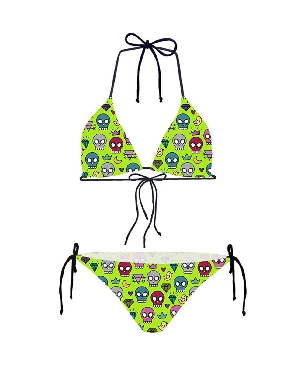 Sets Air Mesh Push Up Padded Triangle Halter Bikini Set Two Piece Beach Outdoor Swimsuits - Skull-13 - C318QGICXZ0