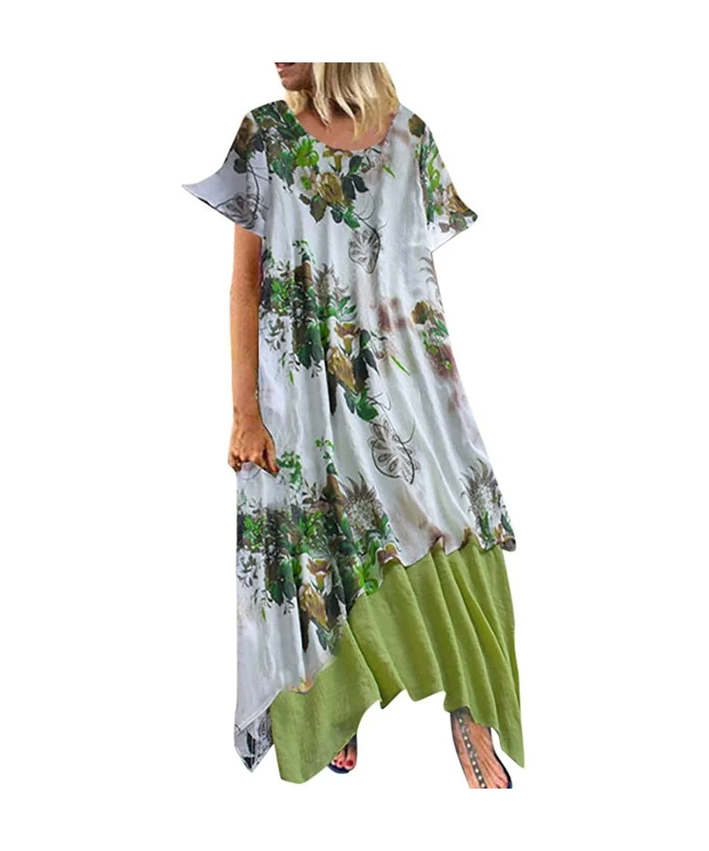 Sets Women Plus Size Bohemian O-Neck Floral Print Vintage Sleeveless Long Maxi Dress - B-green - CL18W7XGX5O