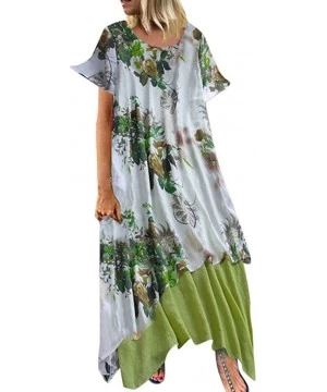 Sets Women Plus Size Bohemian O-Neck Floral Print Vintage Sleeveless Long Maxi Dress - B-green - CL18W7XGX5O