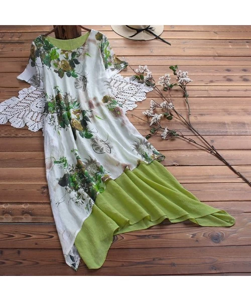 Sets Women Plus Size Bohemian O-Neck Floral Print Vintage Sleeveless Long Maxi Dress - B-green - CL18W7XGX5O