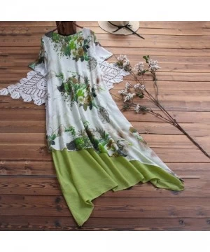 Sets Women Plus Size Bohemian O-Neck Floral Print Vintage Sleeveless Long Maxi Dress - B-green - CL18W7XGX5O