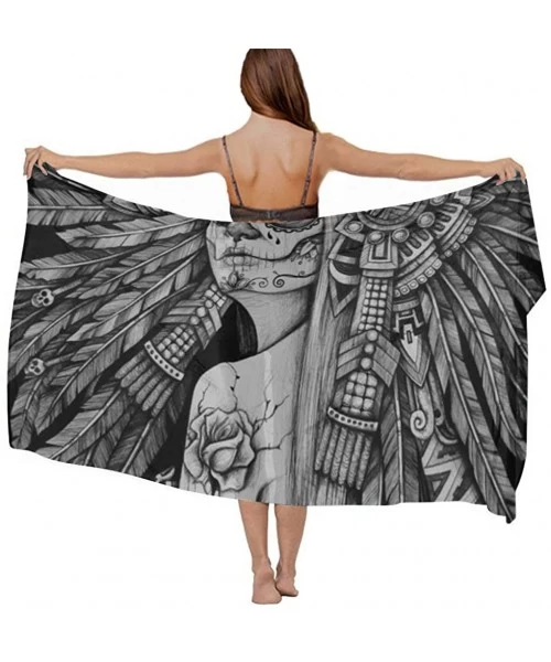 Cover-Ups Women Chiffon Scarf Summer Beach Wrap Skirt Swimwear Bikini Cover-up - Sugar Skull Tattoo - CG1908OCHWZ