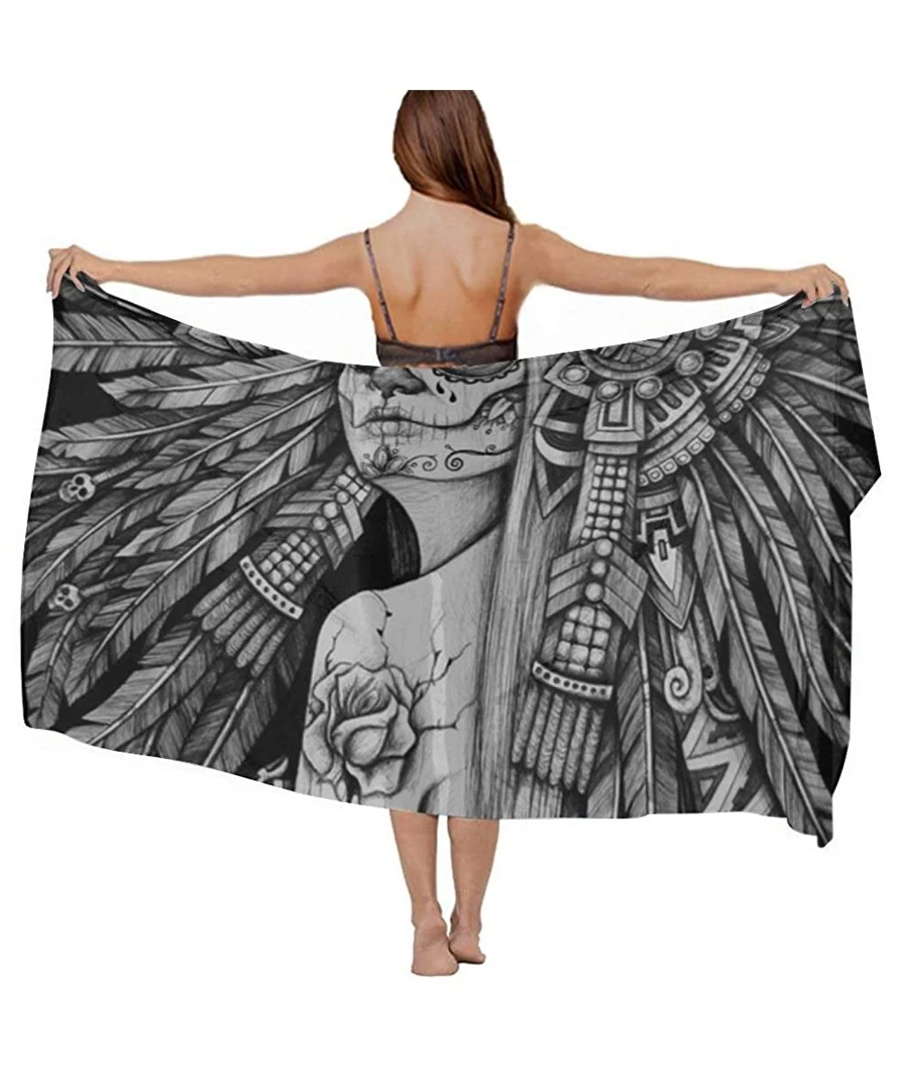 Cover-Ups Women Chiffon Scarf Summer Beach Wrap Skirt Swimwear Bikini Cover-up - Sugar Skull Tattoo - CG1908OCHWZ