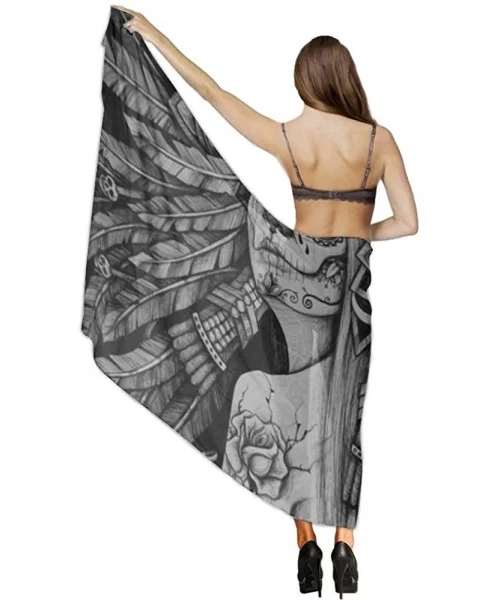 Cover-Ups Women Chiffon Scarf Summer Beach Wrap Skirt Swimwear Bikini Cover-up - Sugar Skull Tattoo - CG1908OCHWZ