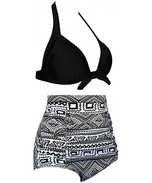 Tops Women's High Waist Bikini Swimwear Women's Vintage Print Beachwear Bikini Set Swimwear - B6-gray - CO196LYZ4Y8