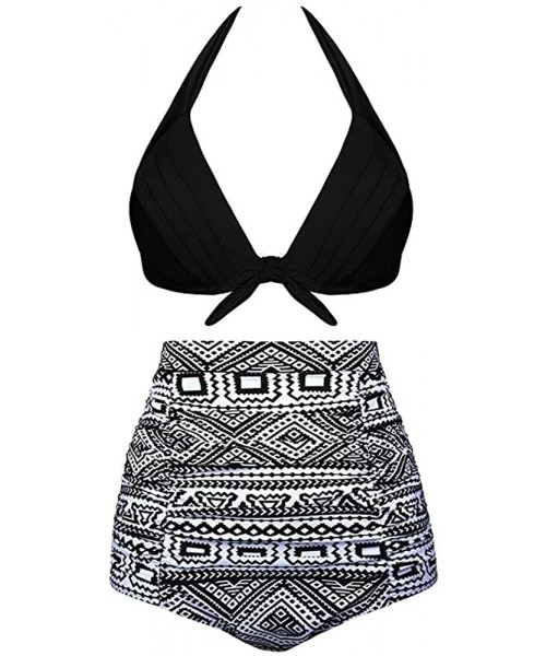 Tops Women's High Waist Bikini Swimwear Women's Vintage Print Beachwear Bikini Set Swimwear - B6-gray - CO196LYZ4Y8