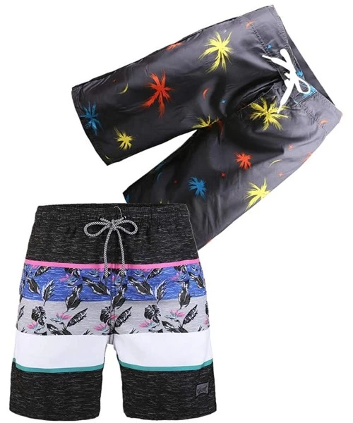 Rash Guards 2-Pcs Pack Men's Design Rash Guard Tropical Graphic Work Out Elastic Beachshorts - CH1900MSAYA