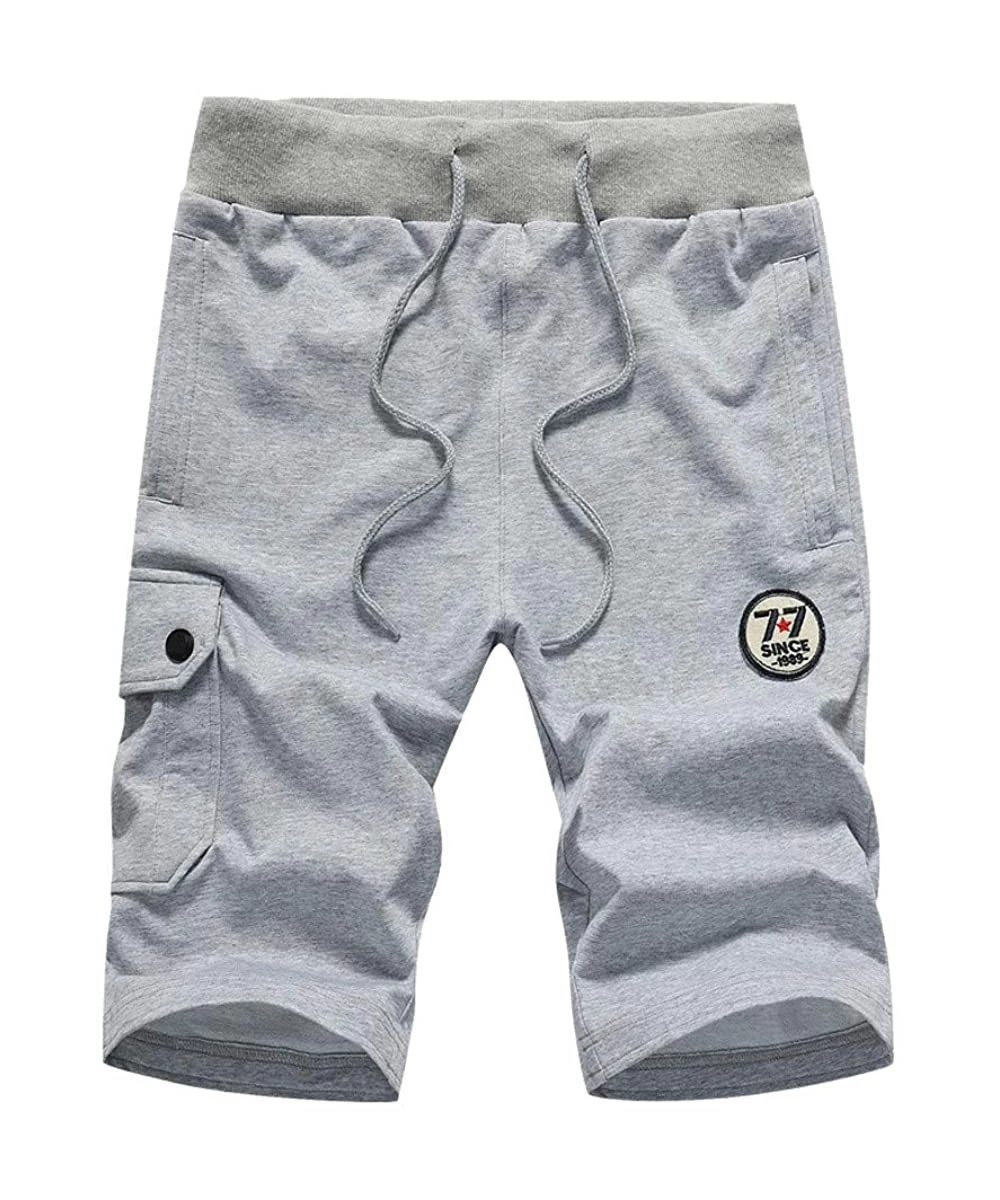 Board Shorts Men's Casual Military Shorts Multi-Pocket Solid Color Sports Running Pants - Gray - CM18NQ9S6QN