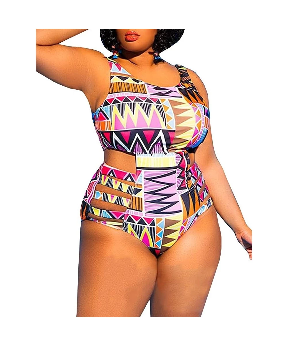 One-Pieces Womens Plus Size Swimwear One Piece High Waist Swimsuits Tummy Control Swim Bathing Suits Monokini - Z-patch - CK1...