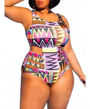 One-Pieces Womens Plus Size Swimwear One Piece High Waist Swimsuits Tummy Control Swim Bathing Suits Monokini - Z-patch - CK1...