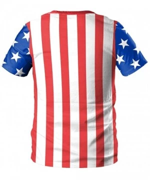 Rash Guards Men Summer T-Shirt Casual Printed 4th of July Loose Round Neck Flag Tops - E Red - CY18TT38EIG