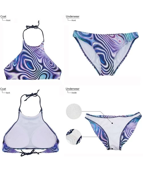 Sets Women Fashion Allover Printing High Neck Tie Bikinis Padded Swimsuit Cheeky Bottoms - Lowchen Dog - CN18R7O3WLN