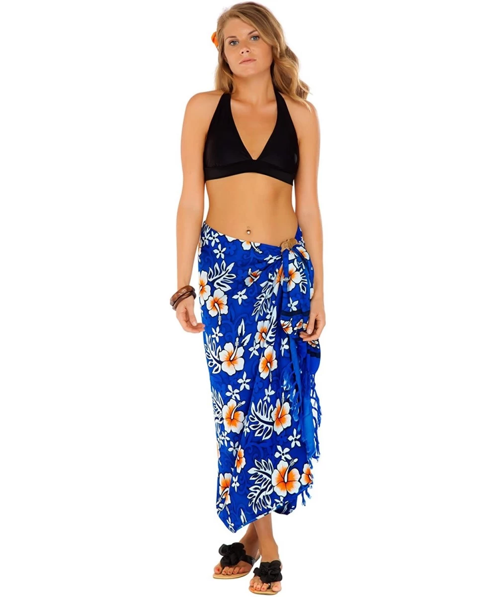 Cover-Ups Womens Hibiscus Flower Swimsuit Sarong - Royal Blue/White Hwn - CC112BV2H2R