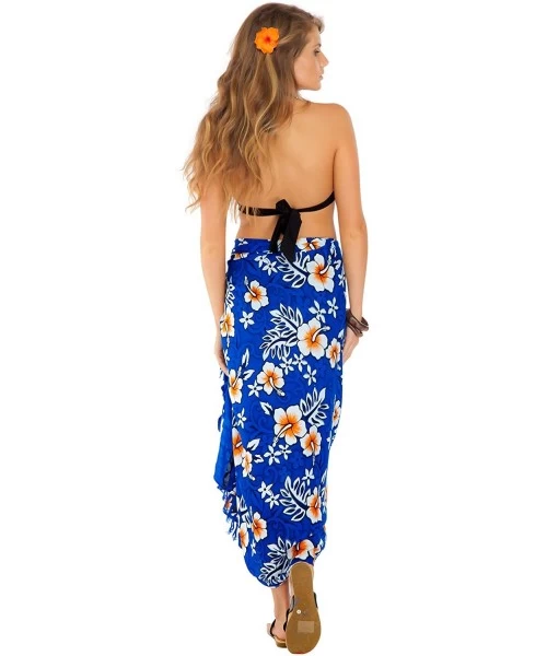 Cover-Ups Womens Hibiscus Flower Swimsuit Sarong - Royal Blue/White Hwn - CC112BV2H2R