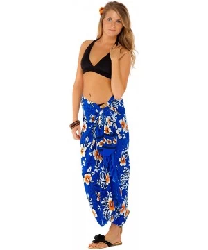 Cover-Ups Womens Hibiscus Flower Swimsuit Sarong - Royal Blue/White Hwn - CC112BV2H2R