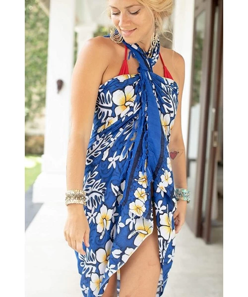 Cover-Ups Womens Hibiscus Flower Swimsuit Sarong - Royal Blue/White Hwn - CC112BV2H2R