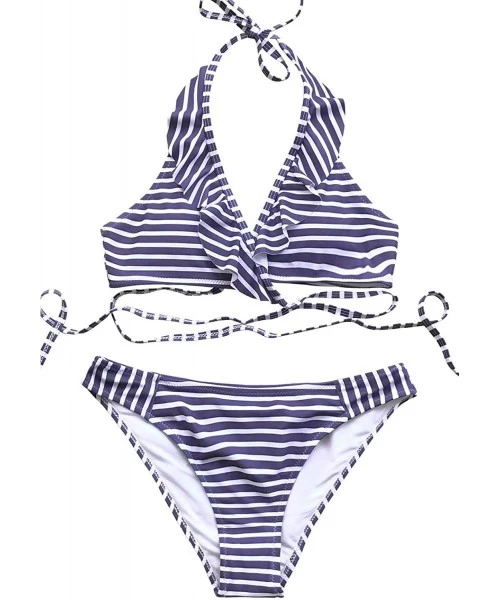 Sets Women's Falbala Cross Design Bikini Set Hawaii Sunrise Beach Swimwear - Purple/White - CI18K0A4MWT