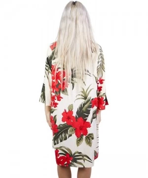 Cover-Ups Women's Tropical Hawaiian Floral Print Kimono Beach Coverup - Cream/Red - CQ18XOZN0UU