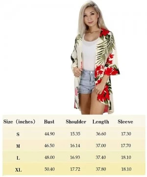 Cover-Ups Women's Tropical Hawaiian Floral Print Kimono Beach Coverup - Cream/Red - CQ18XOZN0UU