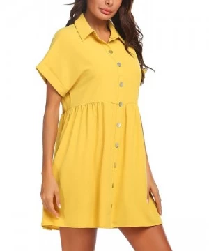 Cover-Ups Women's Summer Sweet & Cute Short Sleeve Button Down Loose Casual Dress S-XXL - Yellow - CM194OQNQ60