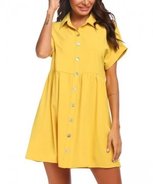 Cover-Ups Women's Summer Sweet & Cute Short Sleeve Button Down Loose Casual Dress S-XXL - Yellow - CM194OQNQ60