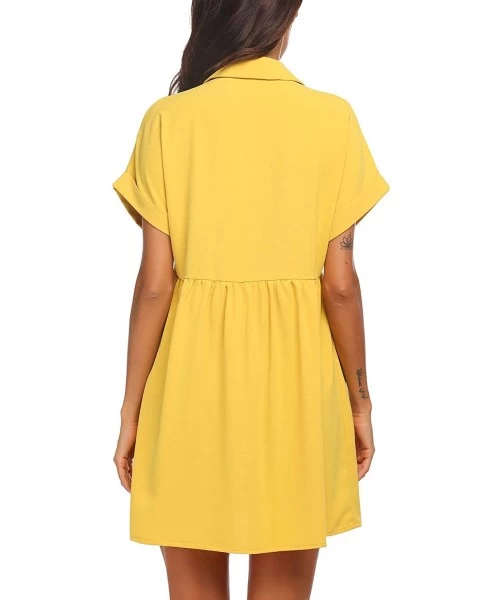 Cover-Ups Women's Summer Sweet & Cute Short Sleeve Button Down Loose Casual Dress S-XXL - Yellow - CM194OQNQ60