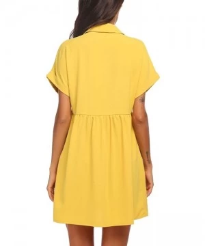 Cover-Ups Women's Summer Sweet & Cute Short Sleeve Button Down Loose Casual Dress S-XXL - Yellow - CM194OQNQ60