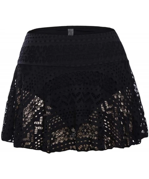 Tankinis Womens Swim Skirt Lace Crochet Skort Bikini Bottom - Black - CU18ISKNMYC