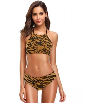 Racing Tiger Skin Print Bikini Swimsuit Womens High Neck Halter Two Piece Bathing Suit - CZ18QD3MD8A