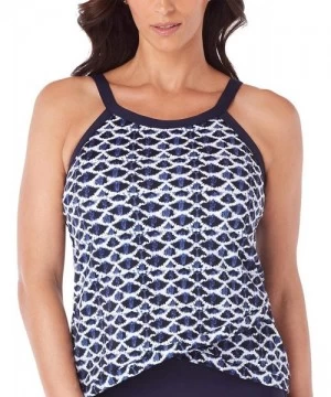 Tankinis Womens Indigo Cloud Crossover Hem High-Neck Tankini Top 8 Navy - CQ18QNN69OH