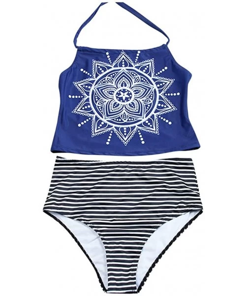 Sets Womens Tankini Swimsuits- Plus Size Floral Lace-up Swimdress Bikini Set Push-Up Modest Swimwear with Boyshorts - 068- Bl...