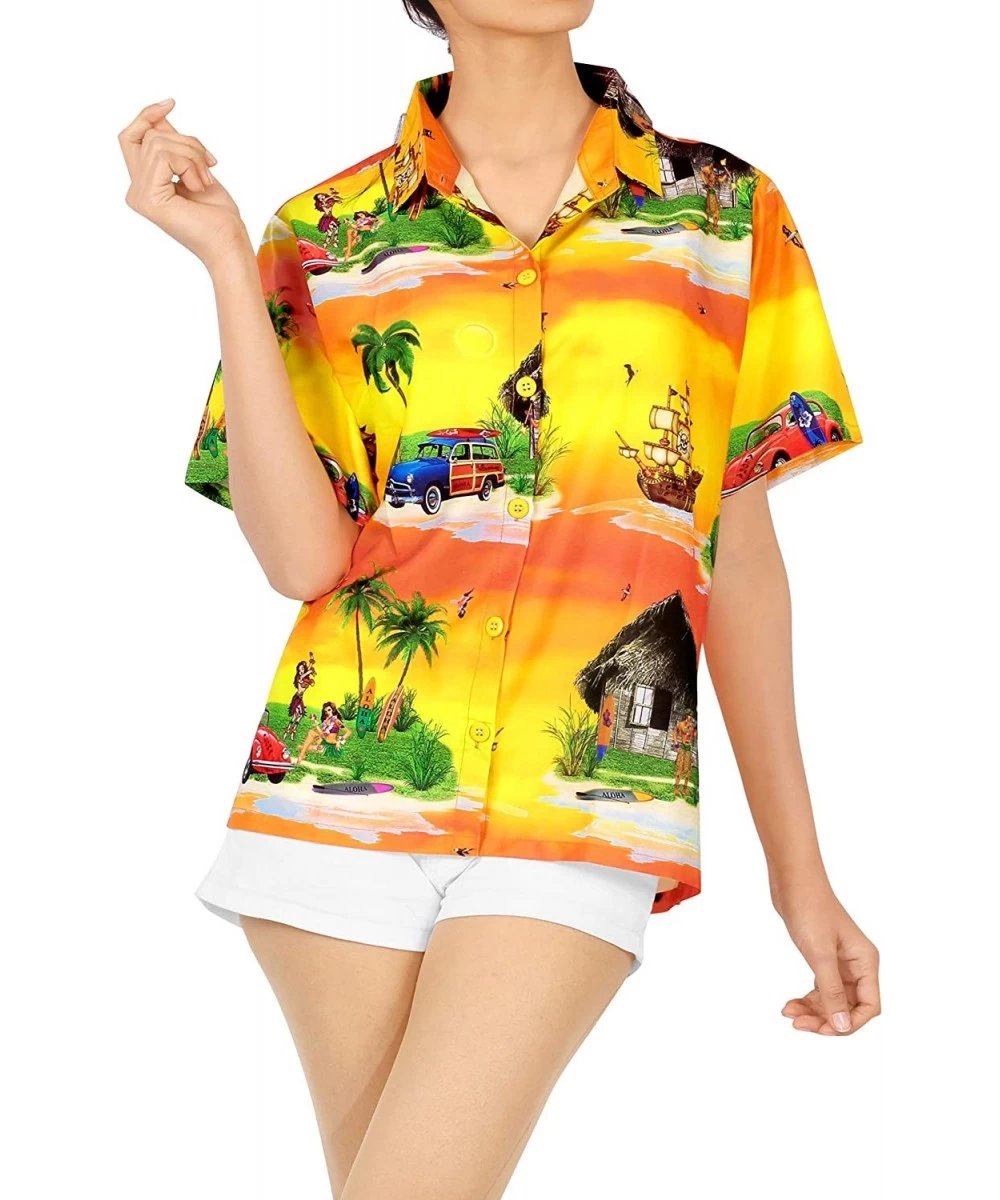 Cover-Ups Womens Hawaiian Blouse Shirt Relaxed Fit Tropical Beach Shirt Printed B - Yellow_x208 - CB18GYI3274