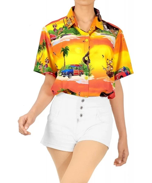 Cover-Ups Womens Hawaiian Blouse Shirt Relaxed Fit Tropical Beach Shirt Printed B - Yellow_x208 - CB18GYI3274