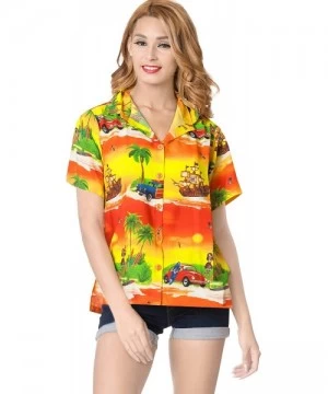 Cover-Ups Womens Hawaiian Blouse Shirt Relaxed Fit Tropical Beach Shirt Printed B - Yellow_x208 - CB18GYI3274