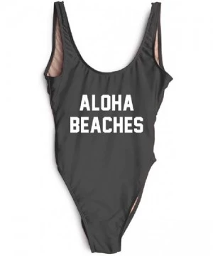 One-Pieces Letter Print Aloha Beaches Swimwear Monokini Bathing Suit Beachwear - Black White - CS18CTANXIX