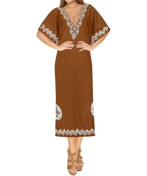 Cover-Ups Women's One Size Evening Kaftan Elegant Dress Swim Cover Up Embroidery - Brown_r127 - C712O665UK6