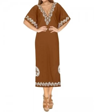 Cover-Ups Women's One Size Evening Kaftan Elegant Dress Swim Cover Up Embroidery - Brown_r127 - C712O665UK6