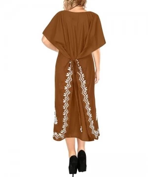 Cover-Ups Women's One Size Evening Kaftan Elegant Dress Swim Cover Up Embroidery - Brown_r127 - C712O665UK6