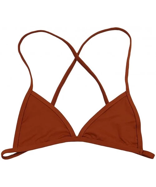 Sets Women's Cross Back or Classic Triangle Double Layered Swim Top Bra Non Padded Wireless - Crossback - Rust - CF18DC9Y0DQ