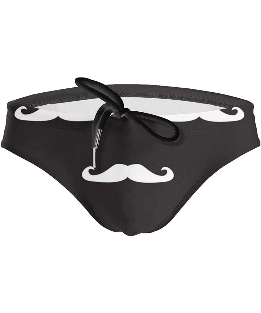 Briefs Black White Mustache Mens Swimwear Sexy Swim Briefs Rise Swimsuits Drawstring Trunks - CA193L9SWW8