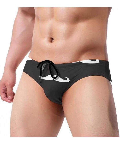 Briefs Black White Mustache Mens Swimwear Sexy Swim Briefs Rise Swimsuits Drawstring Trunks - CA193L9SWW8