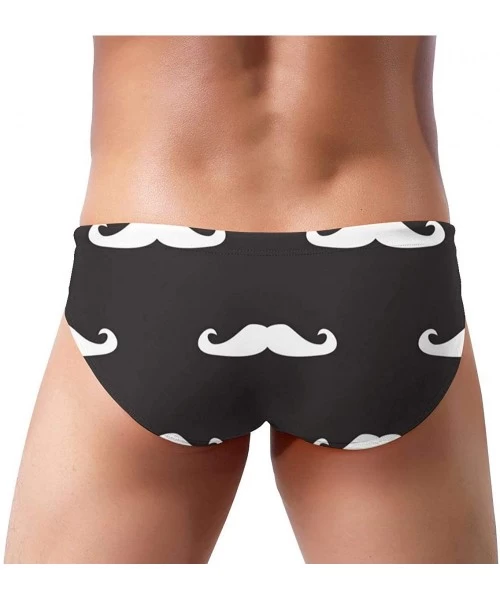 Briefs Black White Mustache Mens Swimwear Sexy Swim Briefs Rise Swimsuits Drawstring Trunks - CA193L9SWW8