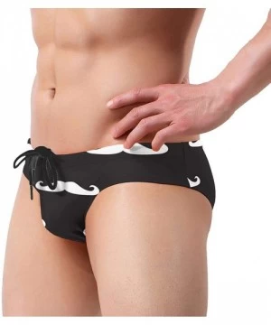 Briefs Black White Mustache Mens Swimwear Sexy Swim Briefs Rise Swimsuits Drawstring Trunks - CA193L9SWW8