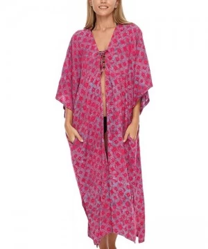 Cover-Ups Womens Kimono Cardigan Robe Beach Cover Up Open Front Loose One Size - Fuchsia - CM193LC9NWN