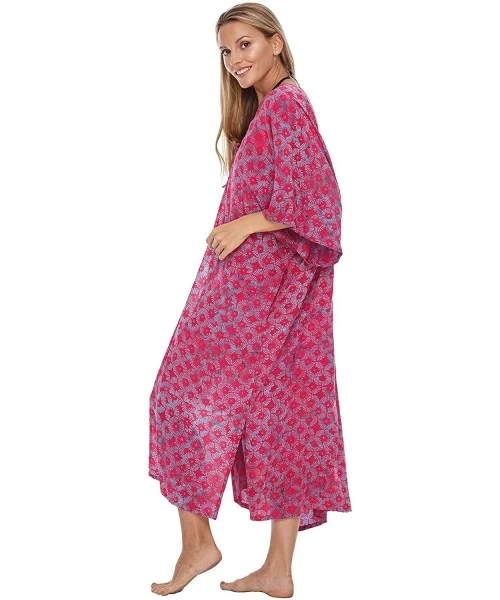 Cover-Ups Womens Kimono Cardigan Robe Beach Cover Up Open Front Loose One Size - Fuchsia - CM193LC9NWN